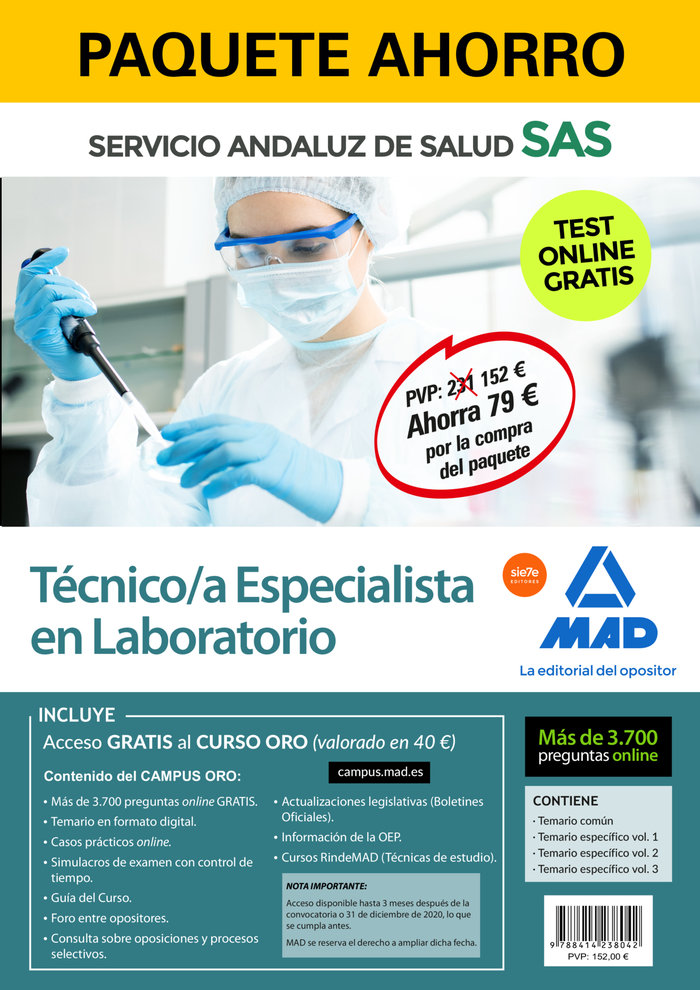 Paquete ahorro y test online gratis tecnico/a especialista de laboratorio del se