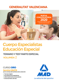 Cuerpo especialistas en Educación Especial de la Administración de la Generalitat Valenciana. Parte Especial Temario y test Volumen 2