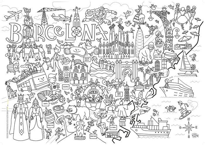 Barcelona, mapa para colorear - Librería El Hidalgo