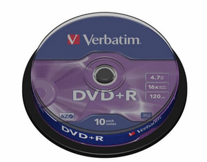 Dvd+r verbatim 4,7 gb 16x tarrina 10 uds