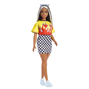 Barbie fashionista top con llamas y falda de cuadros