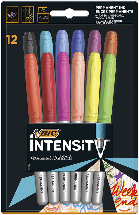 Marcador bic intensity permanente 12 colores surtidos
