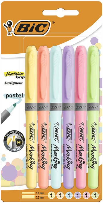 Marcador bic highlighter grip pastel blister 6 colores surti