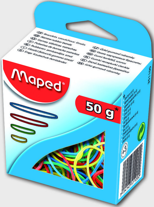 Gomas elasticas maped 50 grs colores y tamaños surtidos - Librería Papelería  San Marcos