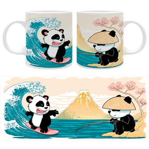 Taza 320 ml surfing panda asian art