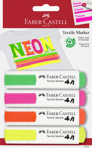 Blister 4 marcadores faber castell textil colores neon