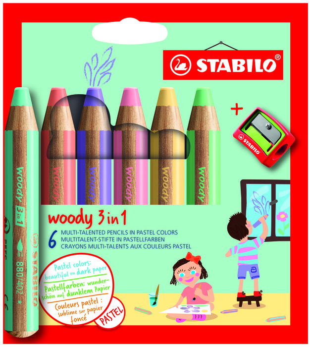 Lapiz stabilo woody 3 en 1 pastel 6 colores + sacapuntas - Librería  Papelería Santander