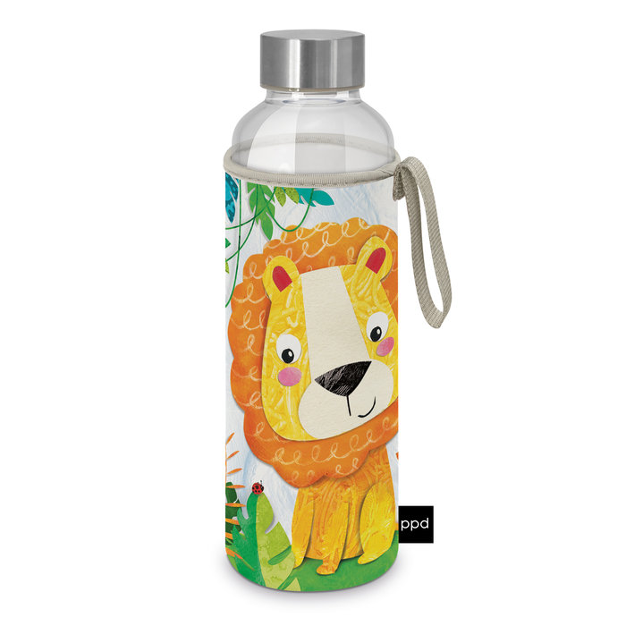 Botella de cristal con funda happy lion