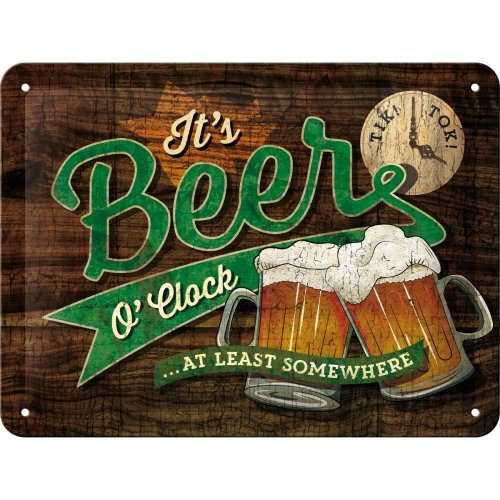 Placa de metal 15x20 cm open bar beer o´ clock glasses