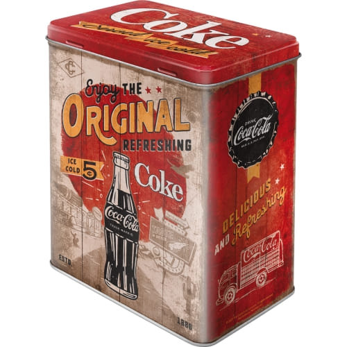 Caja de metal l 10x14x20 cms. coca-cola enjoy the original