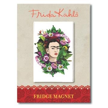 Iman rectangular con tarjeta cabeza frida con flores