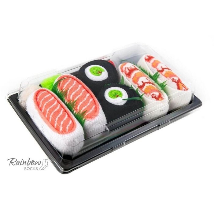 Sushi de calcetines makis de salmon, gamba y pepin