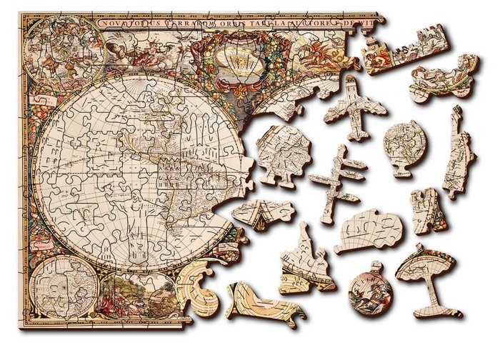 Puzzle madera piezas 3d antique world map  (grande - l)