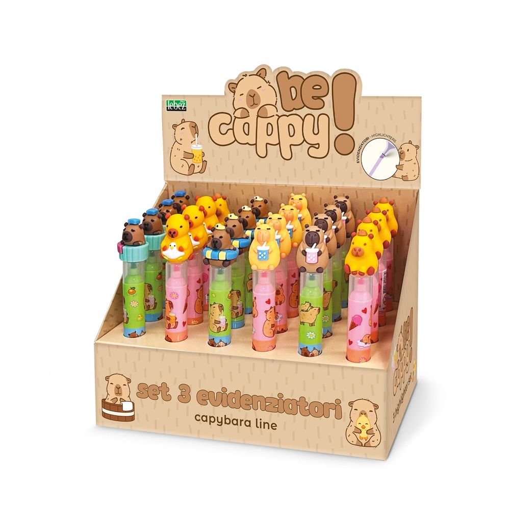 Set 3 mini marcadores capybara surtidos - Librería Olmata