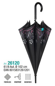 Paraguas mujer 61/8 automatico. negro con flores
