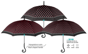 Paraguas mujer 61/8 automatico negro-rojo con mango corazon