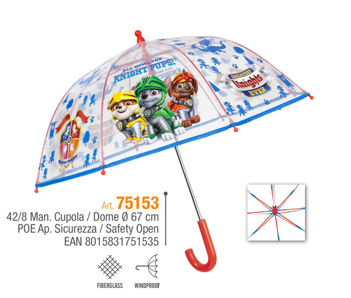 Paraguas infantil 42/8 transparente cupula patrulla canina - Música y  Deportes