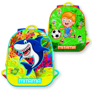 Mochila reversible mitama spinny boy tiburon/futbol
