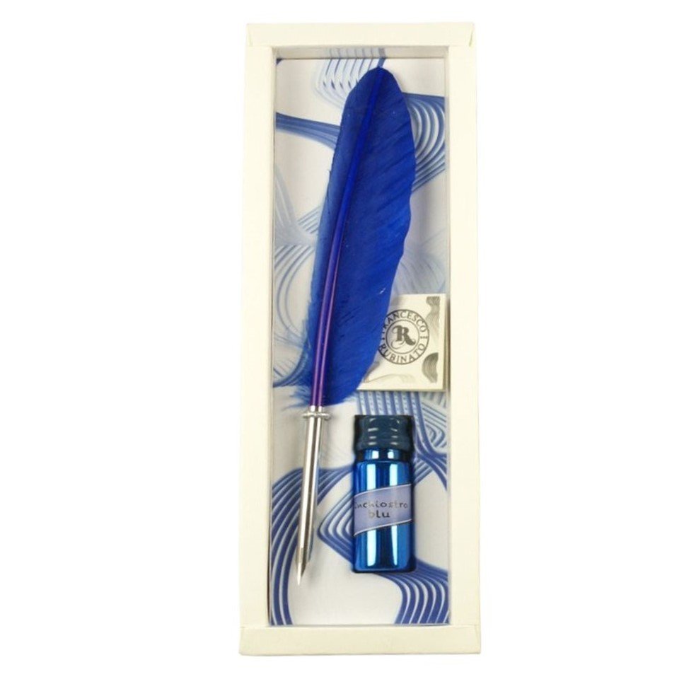 Set pluma con plumin metalico y tintero azul