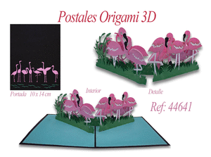 Postal 3d origami flamencos