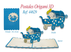 Postal 3d origami carrito niÑo