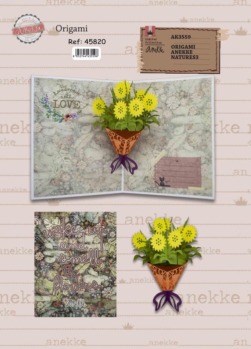 Postal 3d origami anekke ramo flores
