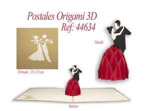 Postal 3d origami pareja baile