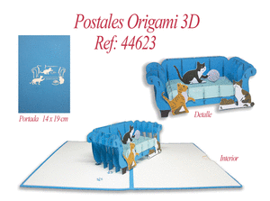 Postal 3d origami gatos