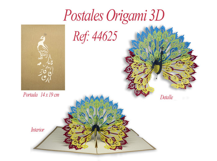 alojamiento Roca realimentación Postal 3d origami pavo real - Librería Dorian