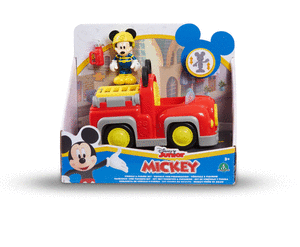 Mickey figura + vehiculo 2 modelos (coche - camion bomberos)
