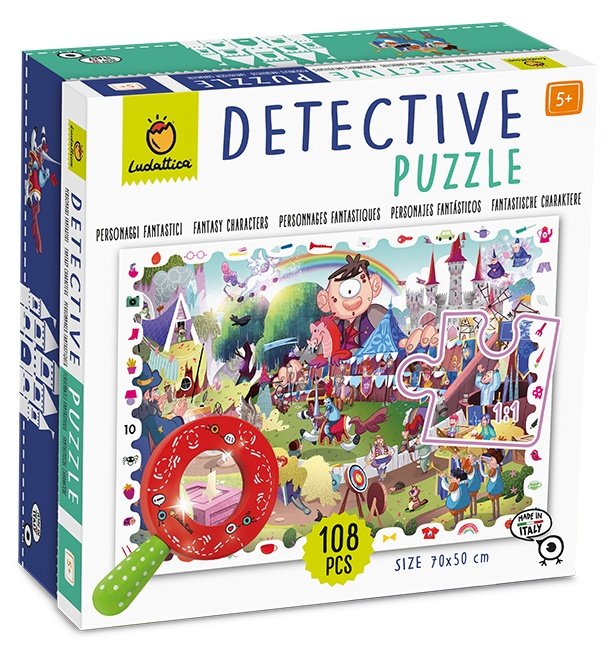 Juego detective puzzle 108 piezas - personajes fantasticos