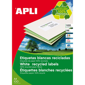 Etiquetas blancas permanentes recicladas 210,0 x 297,0 mm