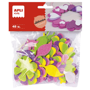 Flores purpurina goma eva adhesivas 48 unidades