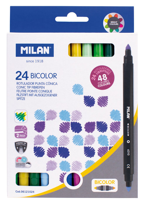 Rotulador milan bicolor 24 colores - Papelería Sambra