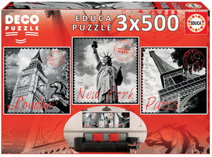 Puzzle educa 3x500 piezas grandes ciudades