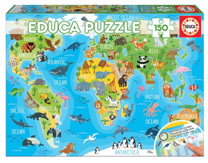Puzzle 150 piezas mapamundi animales