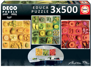 Puzzle educa 3x500 pzs exotic fruits and flowers