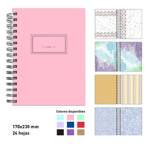 Album scrapbook espiral  a5  rosa pastel 24 hojas cartulinas
