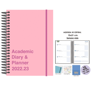 Agenda escolar espiral iki 15 x 21  s/v basica rosa
