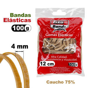 Gomas elasticas bandas 4 mm x 12 cm fixo bolsa 100 gramos