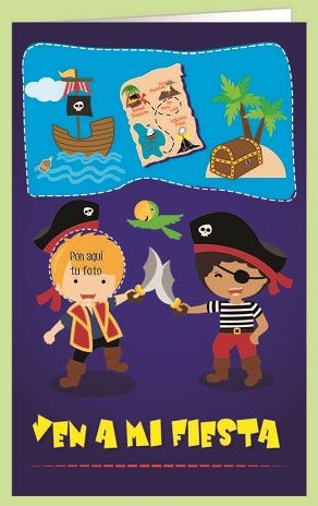 Invitacion fiesta troquelada blister 8unid piratas