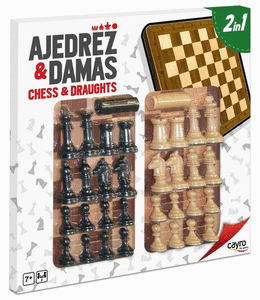 Tablero ajedrez damas madera con accesorios 40x40