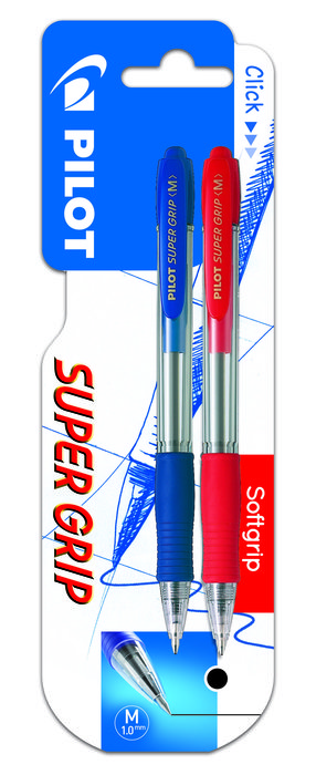 Boligrafo pilot super grip blister 1 azul y 1 rojo
