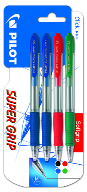 Boligrafo pilot super grip blister 2 azul, 1 rojo y 1 verde
