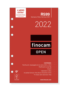 Recambio anual 2022 finocam r599 agenda anillas open 500 sv