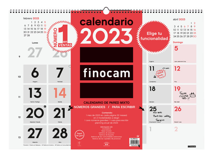 Catalán Diciembre 2023 Finocam Calendario 2023 Neutro de Pared para Escribir Enero 2023 12 meses 