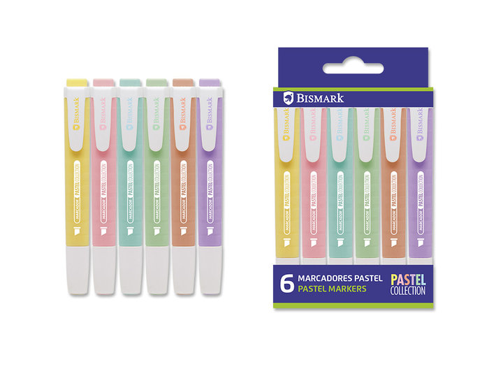 Marcadores pastel con clip pack 6 colores