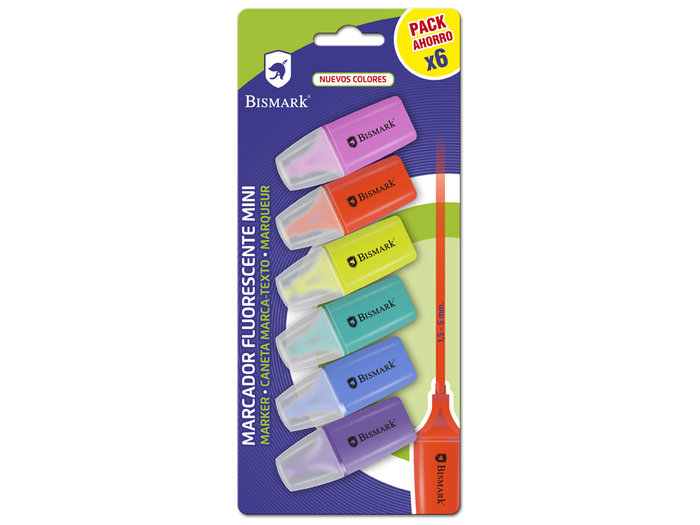 Set 6u mini rotulador fluorescente bismark new colors