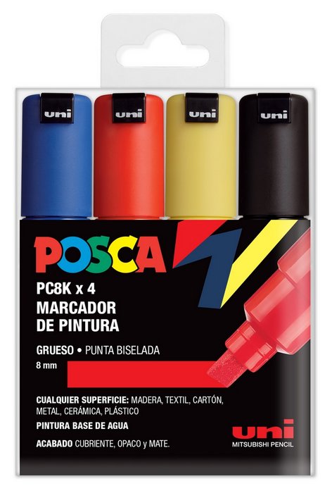 Marcadores uni posca pc8k estuche 4 colores basicos - Librería Rayuela