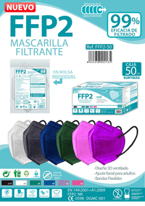 Mascarilla ffp2 50u bolsa individual colores surtidos